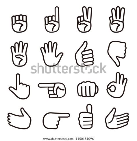 Set Of Black And White Hand Sign Icons