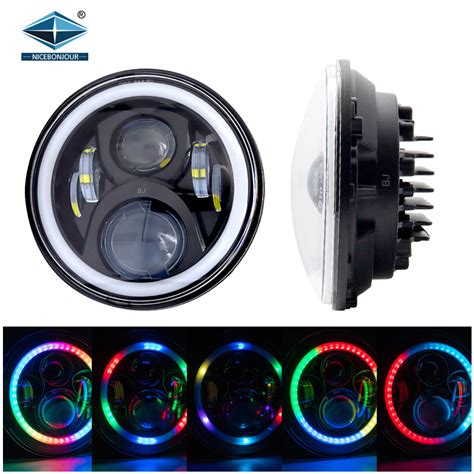 7 Inch Round LED Halo Headlights With Hi Low Beam RGB Halo LED Headlamp