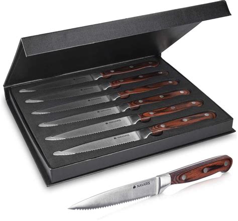 Navaris Set De Cuchillos Para Carne Juego De 6X Cuchillo De Acero