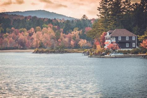 Beach House On Long Lake Adirondacks Ny In The Fall Surrounded By