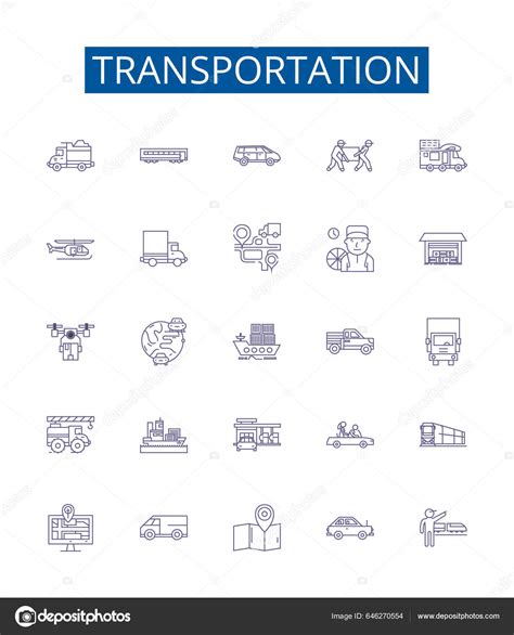 Línea Transporte Iconos Letreros Establecidos Diseño Colección