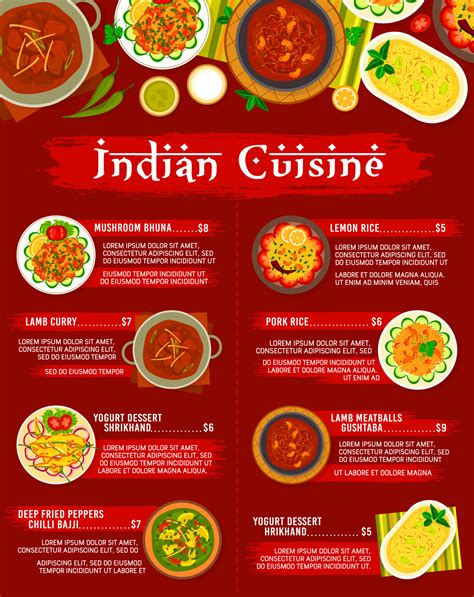 Indian Cuisine Meals Menu Vector Template 23842899 Vector Art At Vecteezy