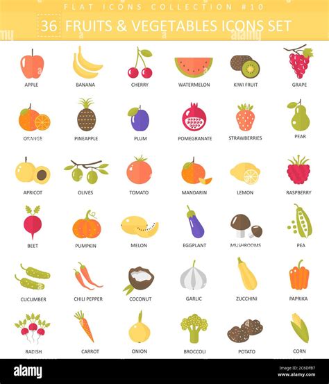 Vector Vegetables And Fruits Color Flat Icon Set Elegant Style Design