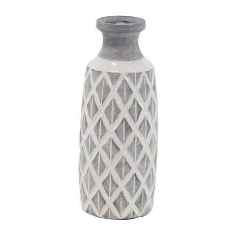 Litton Lane In Gray Ceramic Decorative Vase With Diamond Pattern