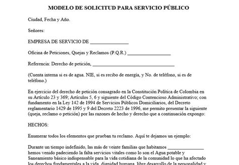 Modelo De Derecho De Peticion Para Servicios Publicos Actualizado Hot