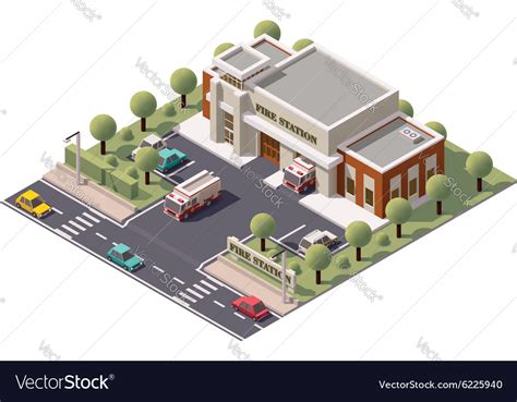 Isometric Fire Station Royalty Free Vector Image