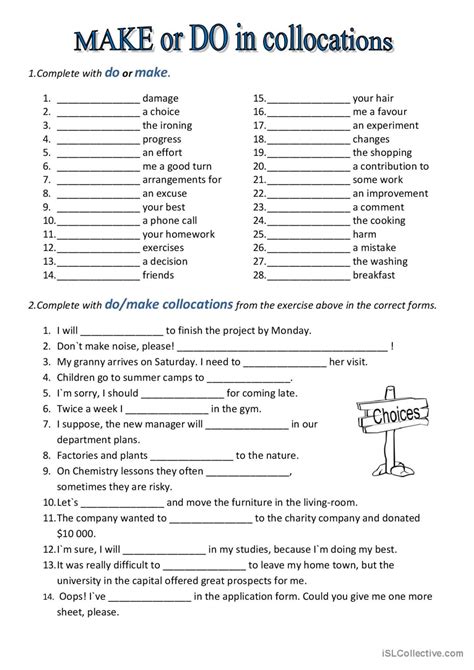 Do And Make Collocations General Voc English ESL Worksheets Pdf Doc