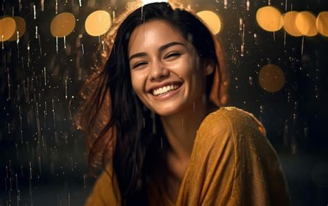 Premium AI Image | happy woman in rain