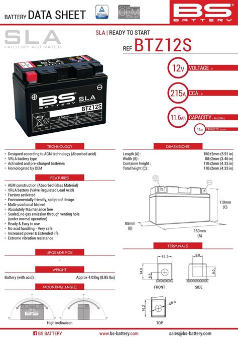 BS BTZ12S YTZ12S SLA Battery