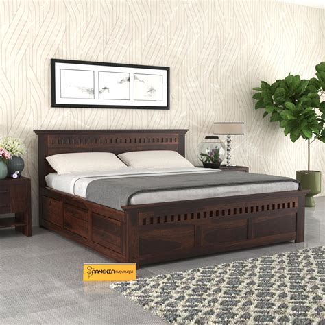 Mamta Furniture Sheesham Wood Armania Queen Size Bed With Box Storage