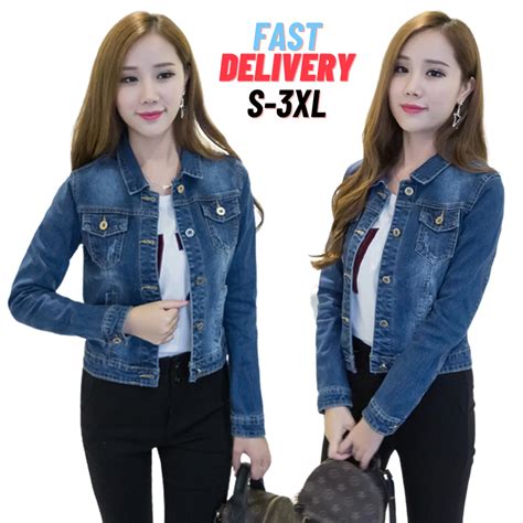 Msia Ready Stock Jaket Wanita Long Sleeve Denim Jackets Short Denim