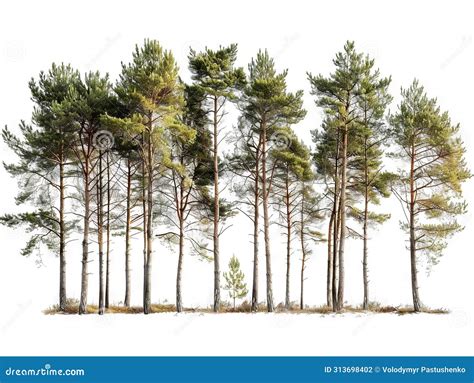 A Row Of Pine Trees On A White Background Stock Photo Image Of Pine