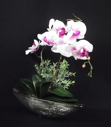 G Arranjo De Orquideas Artificiais Vaso Cerâmica Dourado R 119 80