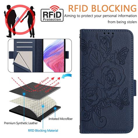 For Infinix Hot I Embossed Rose Rfid Anti Theft Leather Phone Case Dark Blue Alexnld
