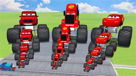 Big Small Monster Truck Mcqueen Vs Mac Truck Vs Red Vizor Vs Thomas