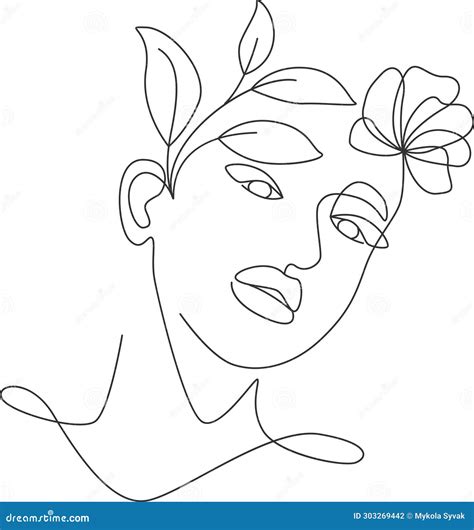 woman face  flower drawing stock vector illustration  abstract