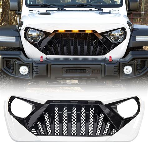 18 23 Jeep Wrangler Jl And Gladiator Jt White And Black Goliath Grille W Amber Led Running Lights