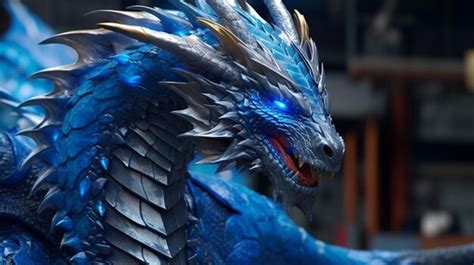 Premium AI Image | there is a blue dragon statue with a red and blue ...