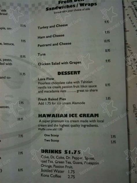 Menu at Snack Shack cafe, Kapaau