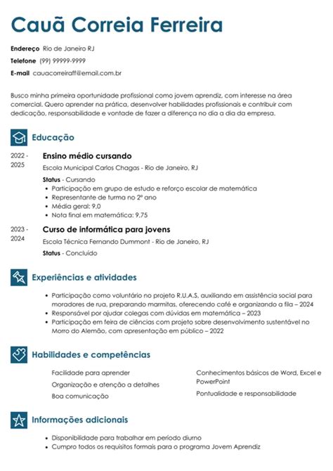 O Que Colocar Em Um Curriculo De Jovem Aprendiz - Modelo de currículo de jovem aprendiz e como fazer
