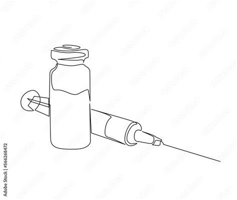 Continuous One Line Drawing Of Syringe And Vial Simple Illustration Of