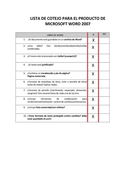 PDF Lista De Cotejo De Word DOKUMEN TIPS