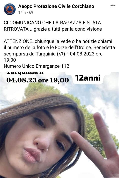 Ritrovata Benedetta Cristofani La Ragazza Di 12 Anni Scomparsa Dal