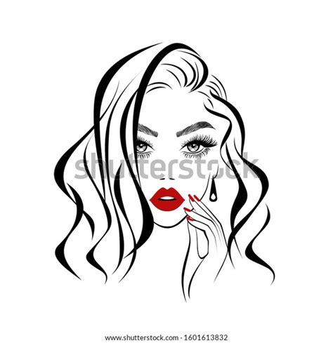 Beautiful Sexy Face Red Lips Hand Stock Vector Royalty Free 1601613832