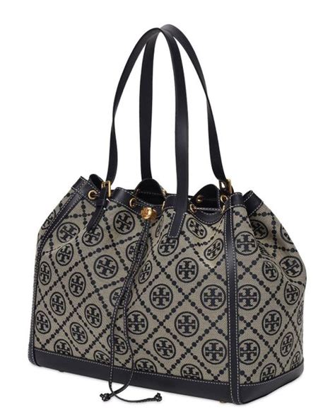 Tory Burch Leather T Monogram Jacquard Tote Bag Lyst