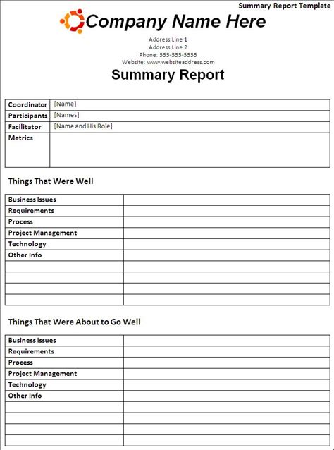 Template For Summary Report 6 Templates Example Templates Example