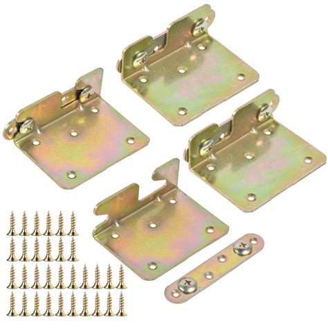 4 Sets Bed Rail Brackets Heavy Duty Non-mortise Bed Rail Fittings With ...