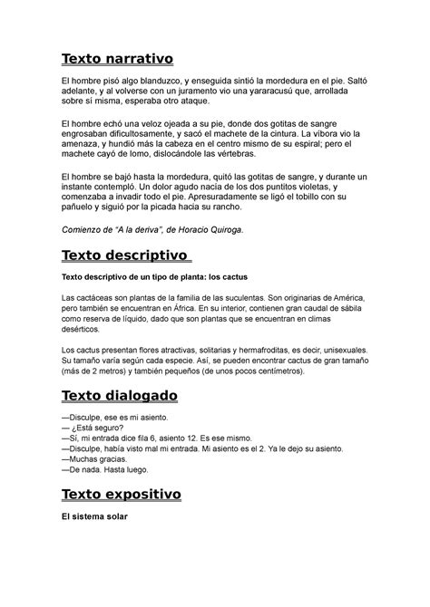 Ejemplos De Tipo De Textos Texto Narrativo El Hombre Pisó Algo Blanduzco Y Enseguida Sintió