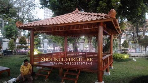 Gazebo Taman Minimalis M X M Kayu Kelapa Atap Genting Tanah Lazada