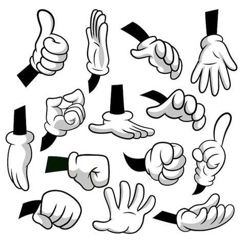 Retro Comic Hands Gestures In Gloves For Cartoon Doodle Arm Off