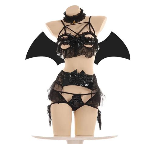 Lingerie Sexy De Renda Para Mulheres Couro PU Pequeno Dem Nio Cosplay