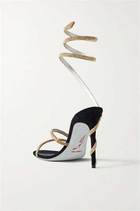 Gold Crystal Embellished Satin Sandals Ren Caovilla Net A Porter