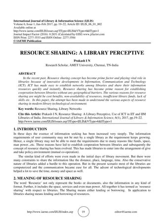 Resource Sharing A Library Perceptive Pdf