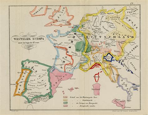 Antique Map History View Of Europe Around 1400 Ad Scheepens 1866 1866