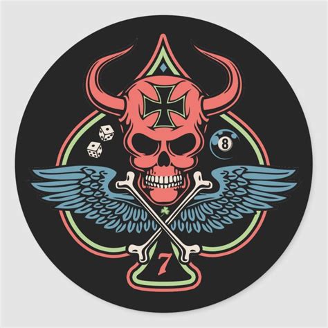 Lucky Winged Maltese Devil Skull Of Spades Classic Round Sticker