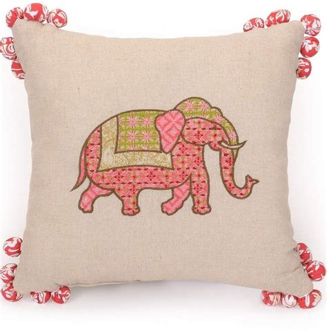 Jessica Simpson Amrita Embroidered Elephant Pom Pom Square Pillow