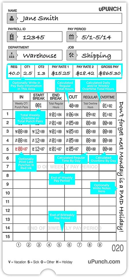 Upunch Time Cards For Hn Autoalign Calculating Time Clocks Ebay