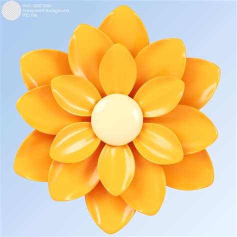 Rendu 3D Fleur jaune isolée sur fond PSD Premium