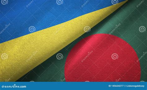 Ukraine And Bangladesh Two Flags Textile Cloth Fabric Texture Stock