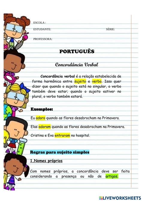 Exercícios De Concordância Nominal Com Gabarito 5 Ano