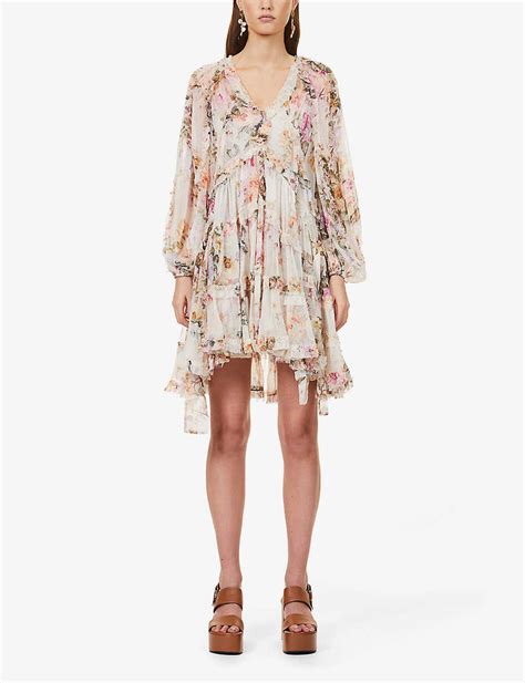 Zimmermann Zella Floral Print Silk Chiffon Mini Dress Shopstyle