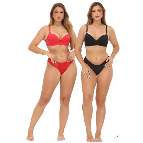 Kit C Conjuntos de Lingerie Liso Sutiã Reforçado e Calcinha Fio Duplo Confortável Para o Dia a