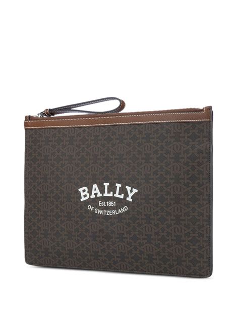 Bally Monogram Print Clutch Bag Brown Farfetch