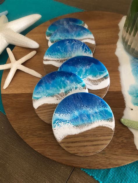 Ocean Resin Coasters Set Of Or Etsy