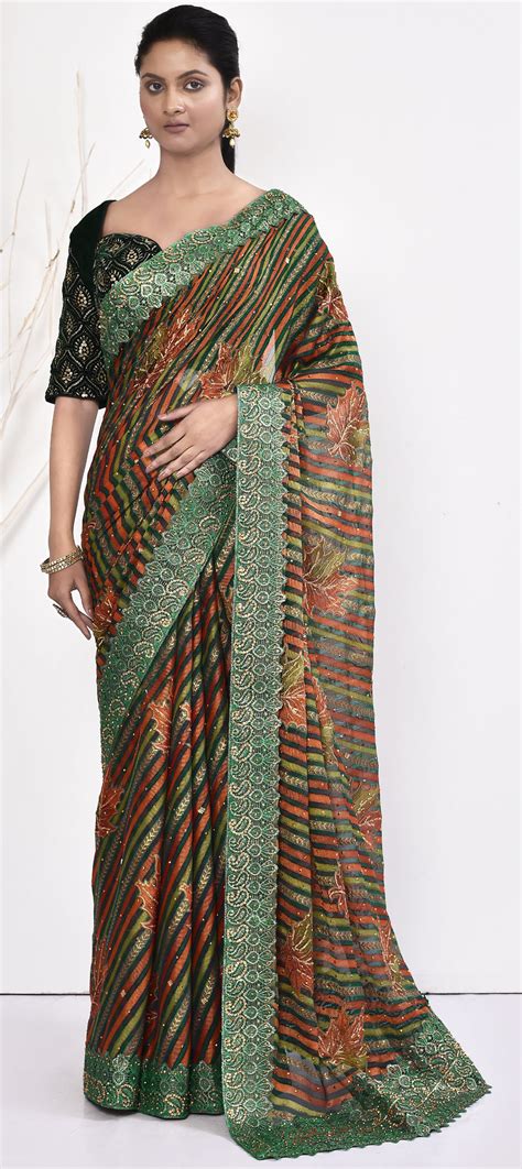 Bridal Traditional Wedding Green Color Silk Fabric Saree 1935303