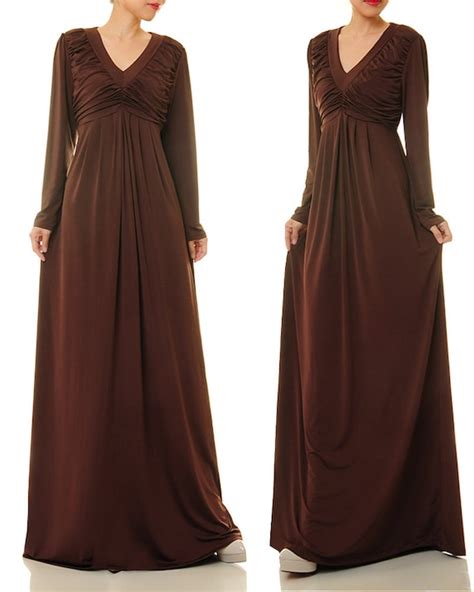 Brown Abaya Maxi Dress Brown Maxi Dress Long Sleeve Etsy